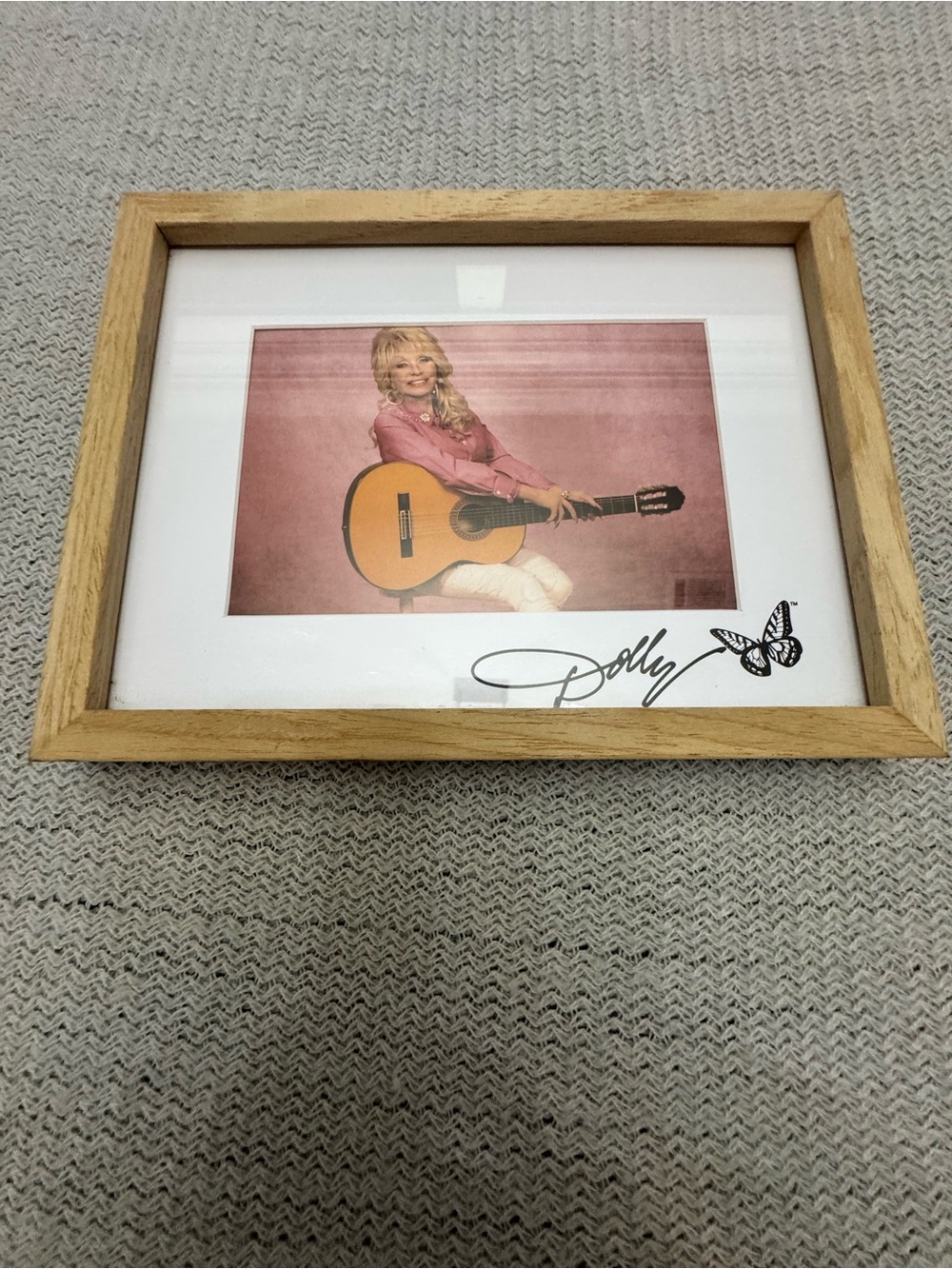 Dolly Parton framed photoNatural Wood Framed Wall Art with White Mat - Tan Frame